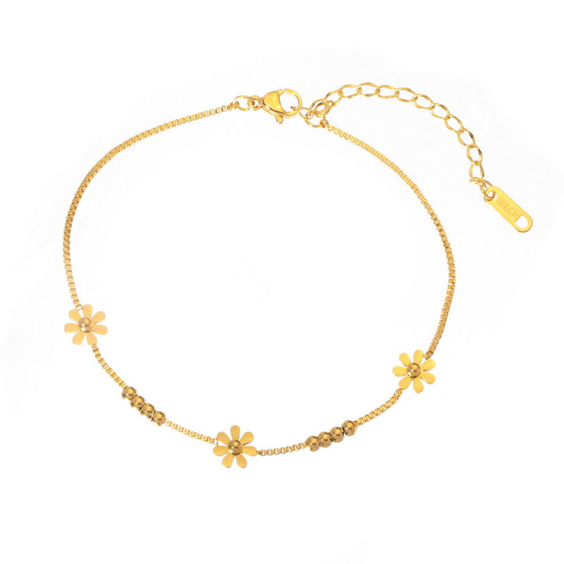 18K Gold Exquisite Simple Sweet Daisy Design Versatile Anklet