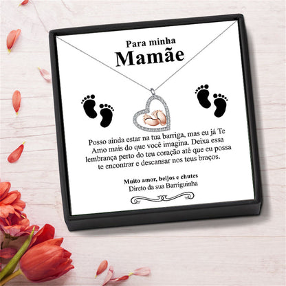 Exquisite hollow heart with small feet Portuguese card gift box pendant necklace for dear mother