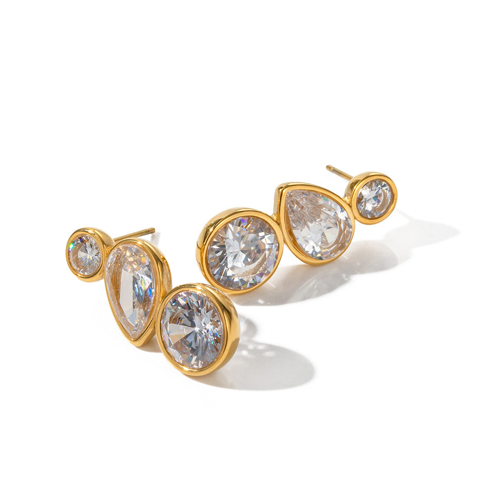 18K Gold Fashion Geometric Inlaid Zircon Versatile Earrings