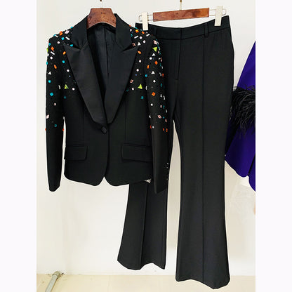 Beaded Color Diamond Suit Coat Pants Two-piece Suit