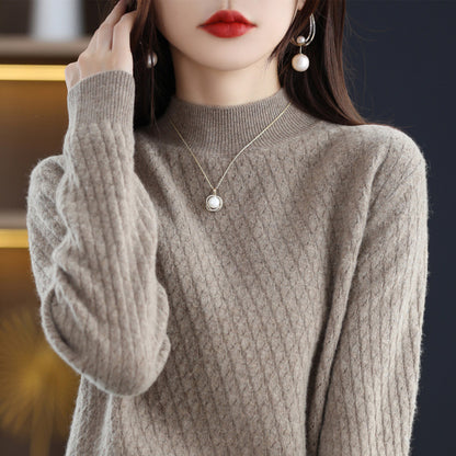 100 Pure Wool Women's Half Turtleneck Knitted Bottoming Shirt Sweater