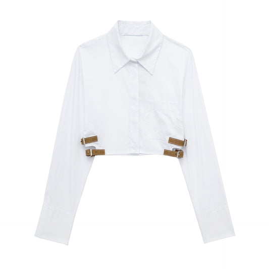 Chemise courte en tissu coupe-vent à revers avec ceinture, Style européen et américain