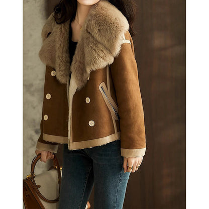 Lambswool Coat Fur Integrated Lambswool Fur Jacket Overcoat