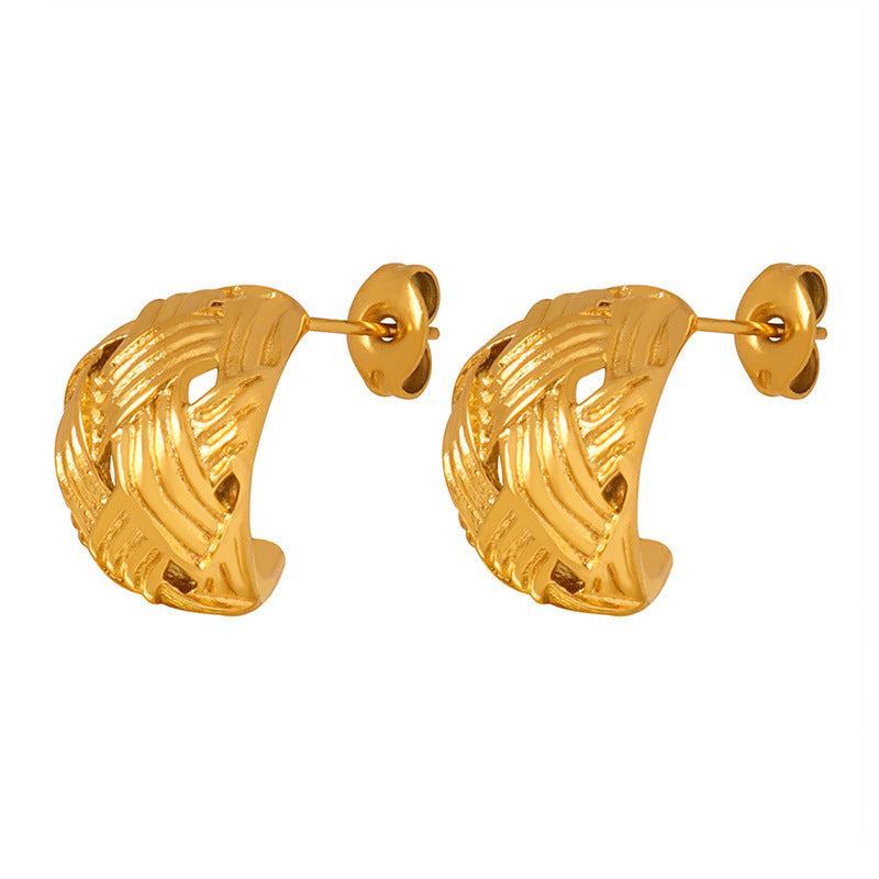 18K Gold Exquisite Simple Geometric Braided Design Earrings