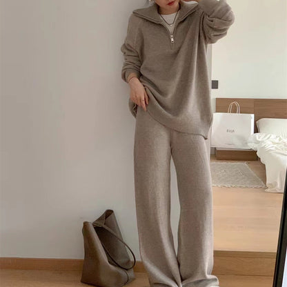 Loose Pullover Women's Clothing Casual Wide-leg Trousers Knitted Two-piece