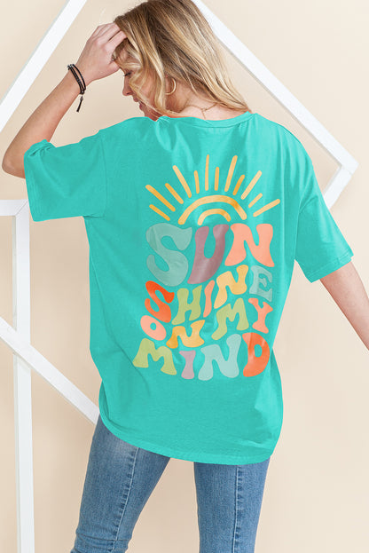 Mintgrünes SUNSHINE ON MY MIND T-Shirt mit Buchstaben-Print