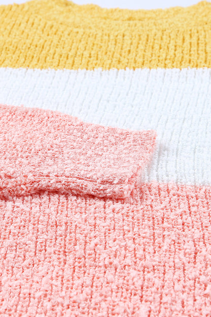 Gelber Colorblock-Pullover mit Blasenärmeln in Übergröße