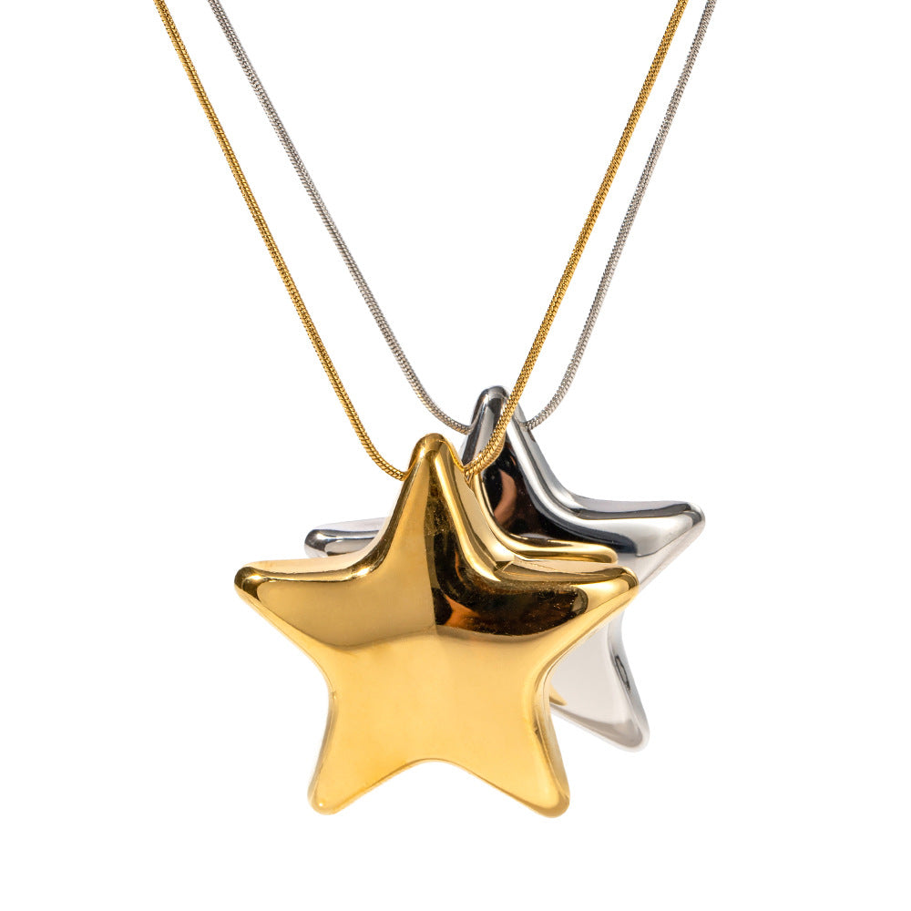 18K Gold Fashion Simple Pentagon Design Light Luxury Pendant Necklace