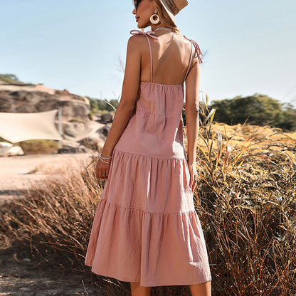 Robe à bretelles de couleur unie en coton et lin pour femmes, nouvelle collection d'été européenne et américaine