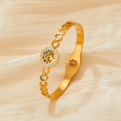 18K gold exquisite and noble diamond and zircon tree of life design bracelet