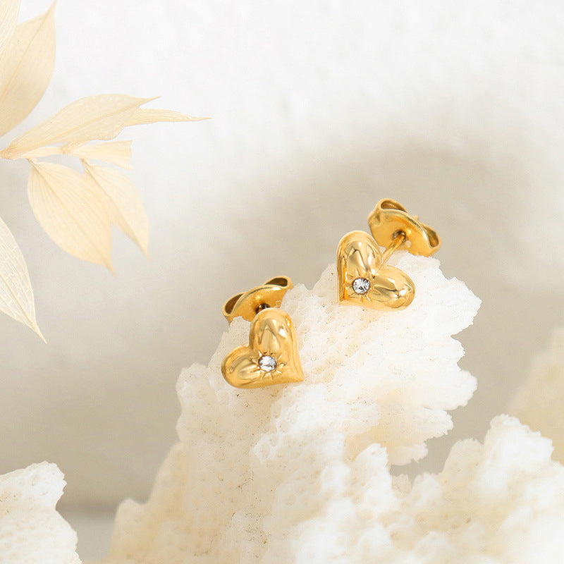 Klassisches Mode-Set aus 18-karätigem Gold mit Herz-Intarsien und Zirkon-Design, Armband, Halskette und Ohrringen