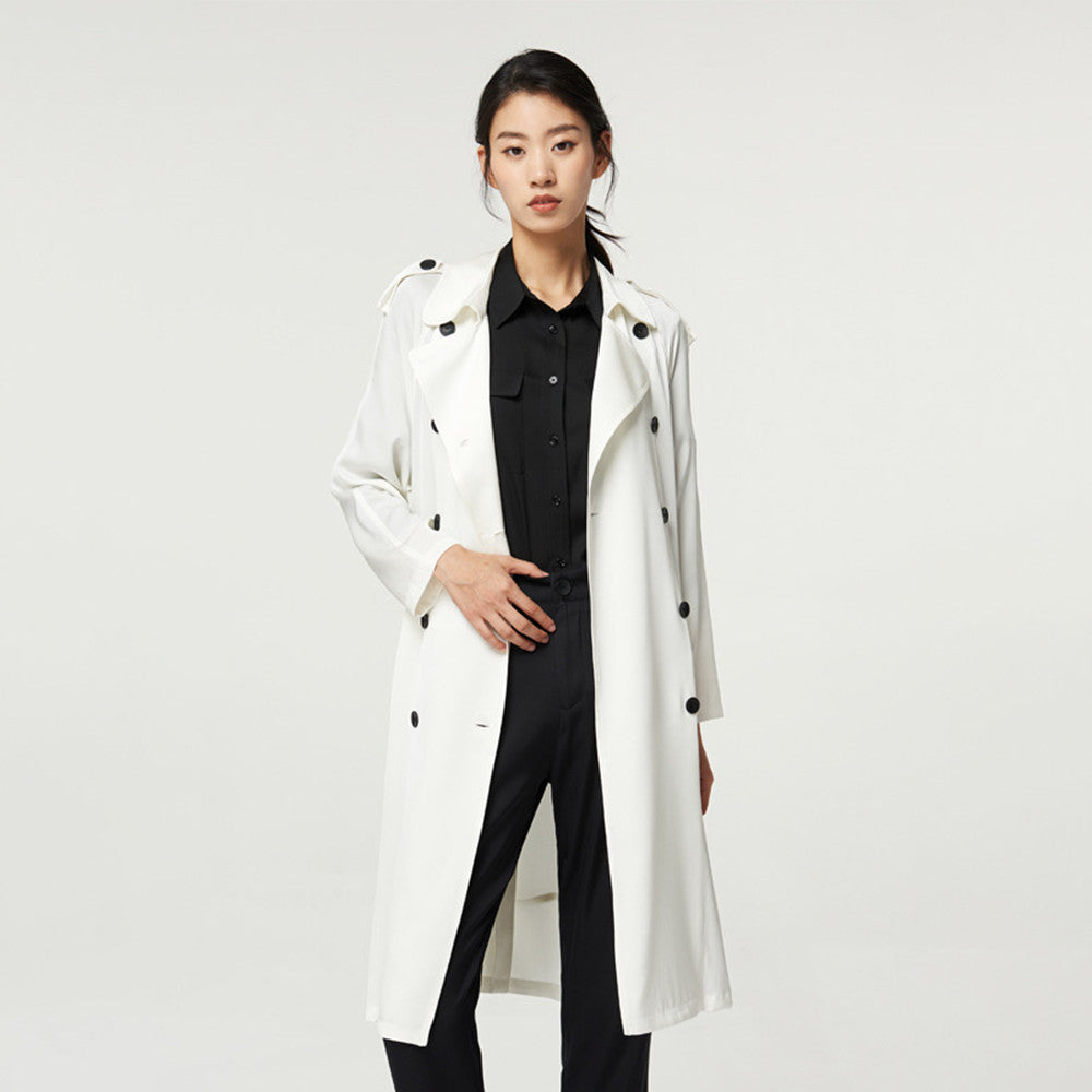 Trench mi-long en double soie pour femme