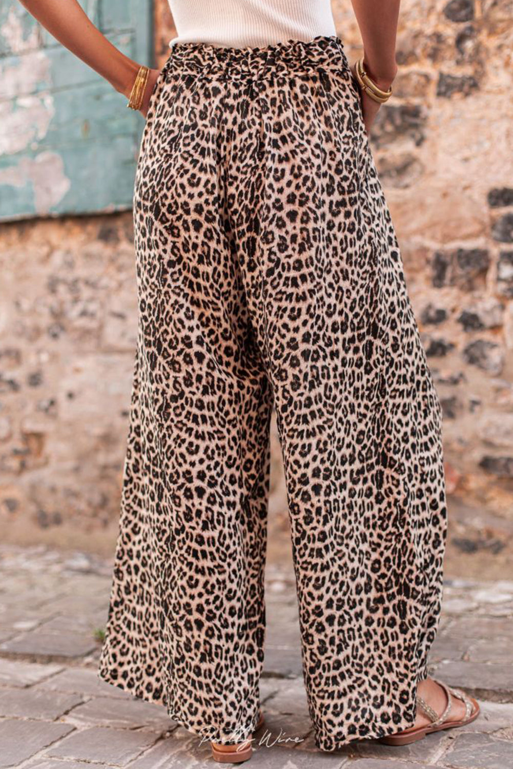 Desert Palm Boho-Hose mit Leopardenmuster und weitem Bein