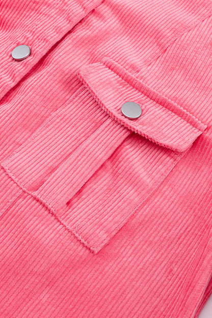 Veste en velours côtelé rose boutonnée avec poche à rabat