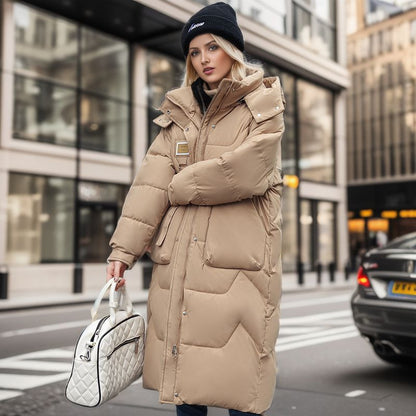 Veste en coton avec chapeau détachable, style mi-long pour femmes