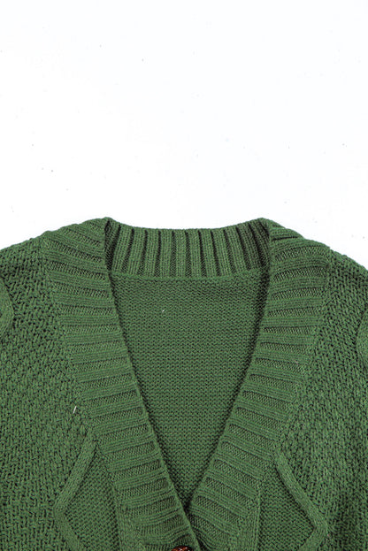 Cardigan pull court texturé avec poches et boutons vert