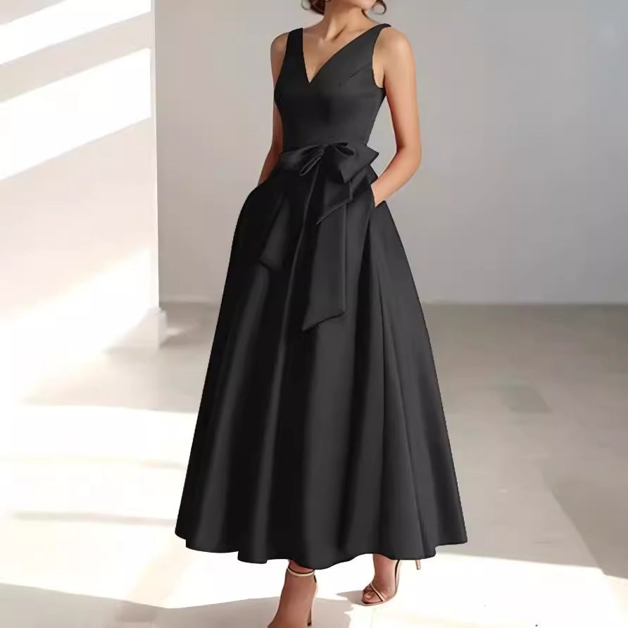 Robe amincissante à col en V pour hôte de fête d'anniversaire, tenue mondaine à porter au quotidien