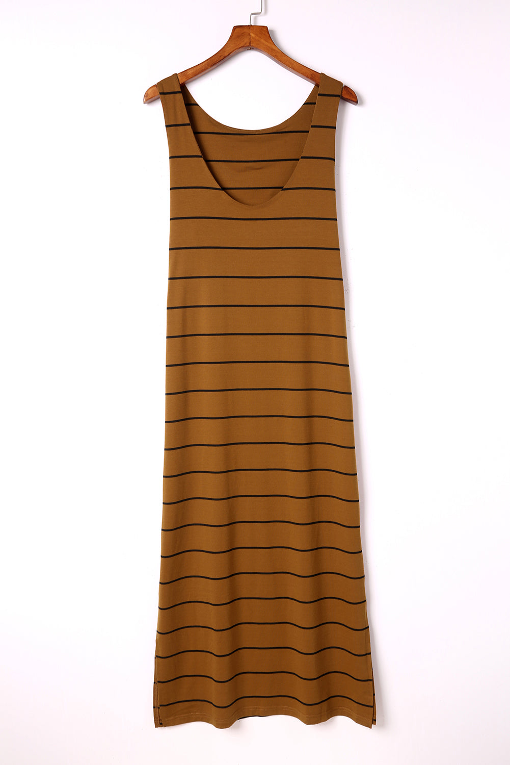 Black Stripe Print Open Back Sleeveless Maxi Dress With Slits