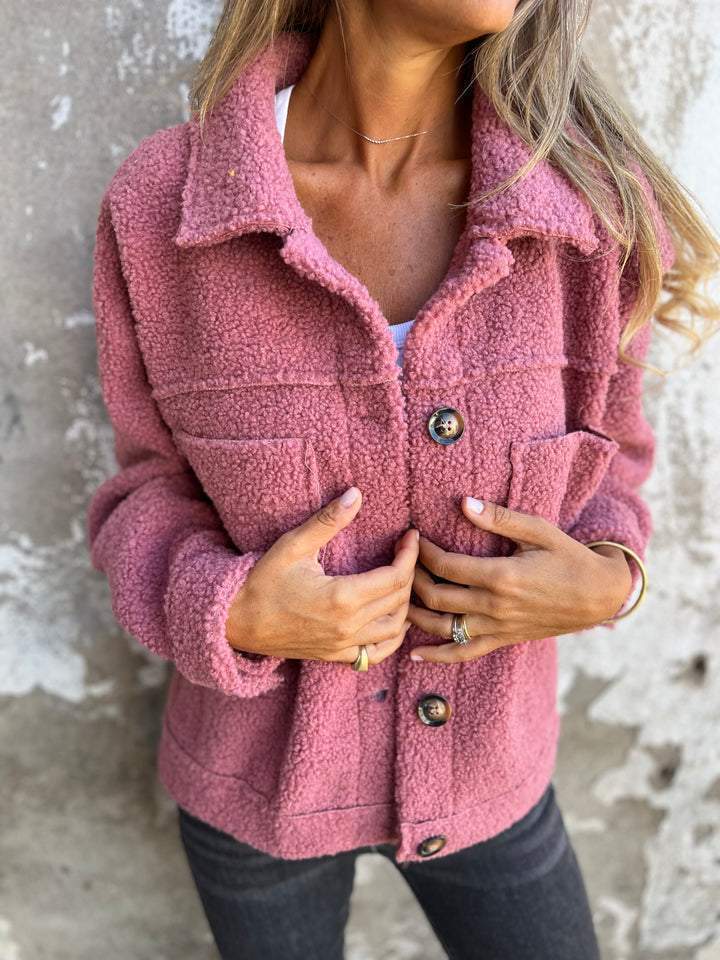 Manteau en laine d'agneau à revers simple boutonnage pour femme