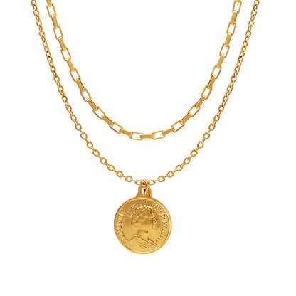 18K Gold Light Luxury Exquisite Coin Double Layer Design Necklace