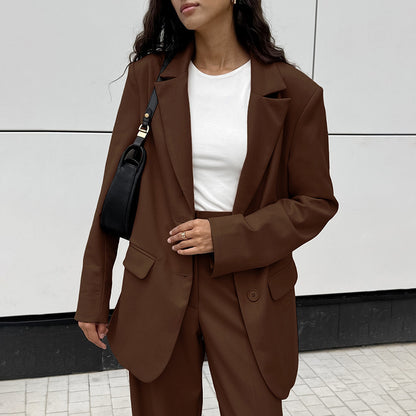 Blazer Vintage à la mode pour femmes, pantalon à jambes larges, ensemble deux pièces