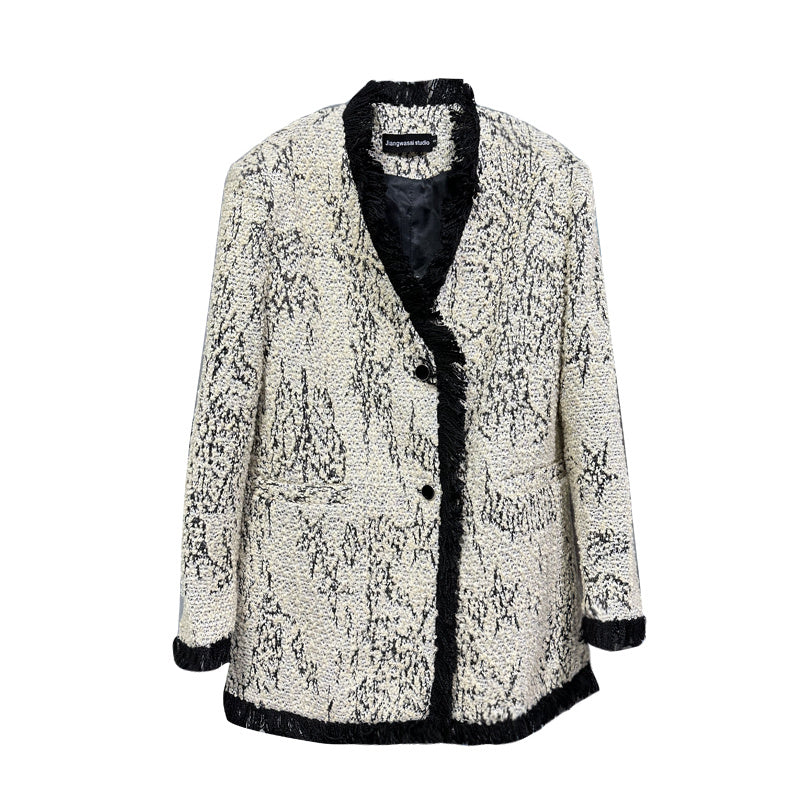 Manteau tissé ample à franges pour femme