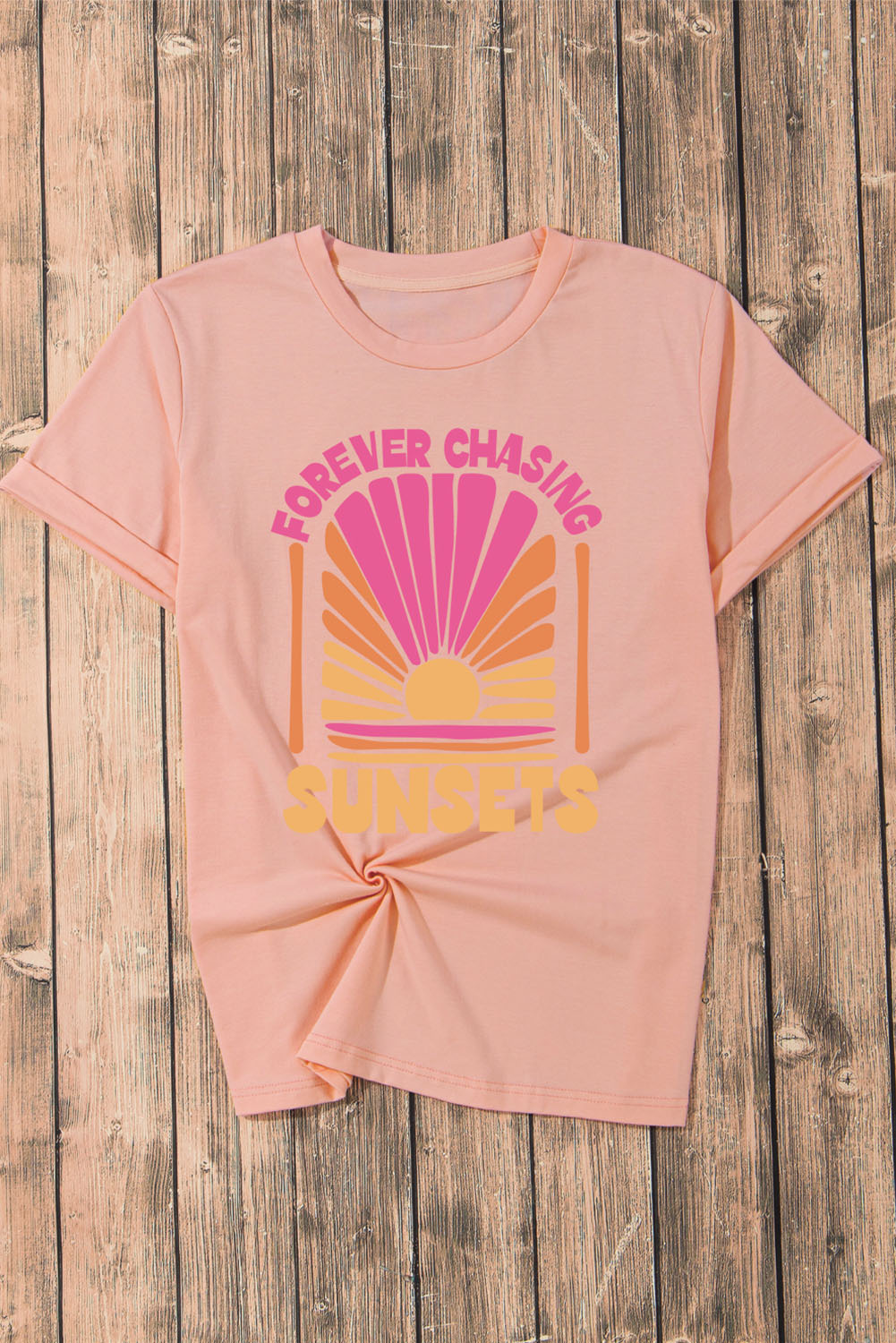 Rose FOREVER CHASING SUNSET T-shirt graphique à col rond