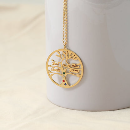 Trendy Fashion Hollow Round Matching Tree of Life Customizable Name Design Versatile Necklace