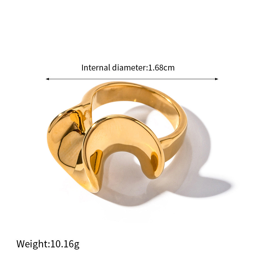 18K gold trendy exaggerated irregular shape/love shape design light luxury style ring