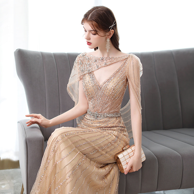 Women's Golden Fishtail Evening Dress