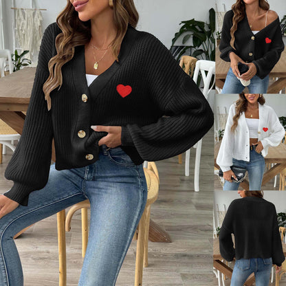 Women's Woven Love Stickers Short Button Coat