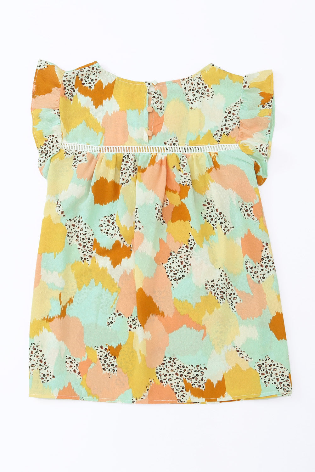 Yellow Abstract Printed Flutter Sleeveless Shirt