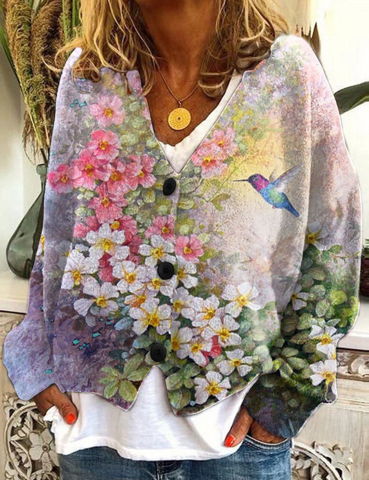 Abstract Printing Casual Cloak Coat Cardigan Sweater