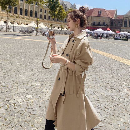 Trench-coat de style britannique pour femme, manteau ample mi-long de tempérament pour printemps et automne