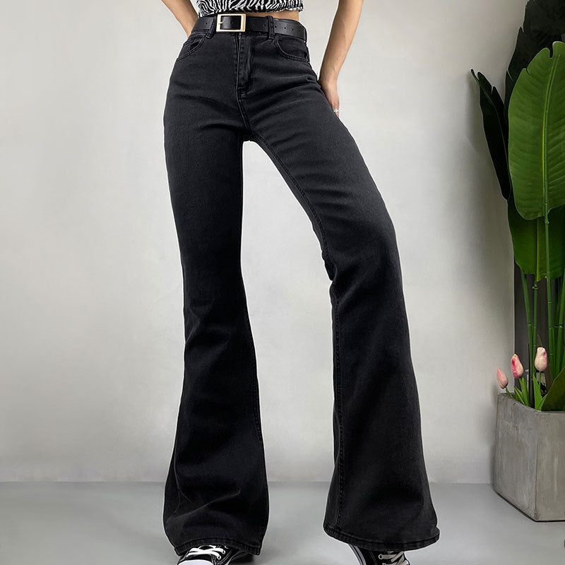 Doux Sexy coupe ajustée hanche levage amour poche cloche bas pantalon rétro taille haute Stretch jean pantalon