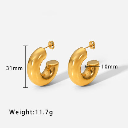 18K Gold Delicate and Simple C-shaped Design Versatile Earrings