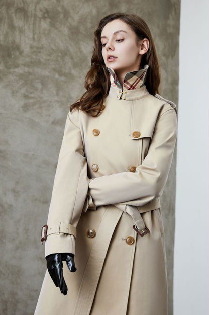 Element Langer Trenchcoat für Damen Frühling Herbst Chamäleon Trenchcoat für Damen Eleganter britischer Zweireiher