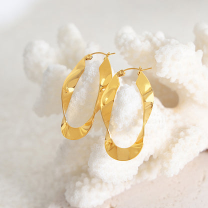 Boucles d'oreilles à vent simples, en forme de U exagéré et torsadé, tendance, en or 18 carats