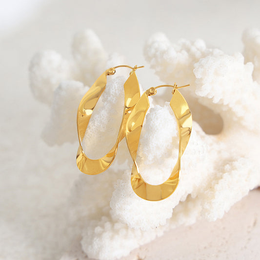 Boucles d'oreilles à vent simples, en forme de U exagéré et torsadé, tendance, en or 18 carats