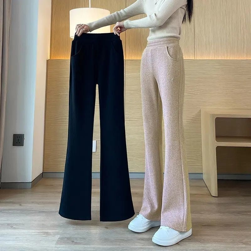 All-matching Straight Casual Fleece And Thick Slightly Flared Wide-leg Pants For Women