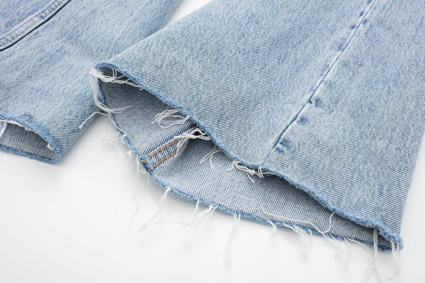 Jeans droits taille haute pour femmes, vêtements d'été, décoration de trous perforés