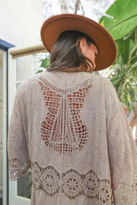 Kimono long à patch ouvert au crochet