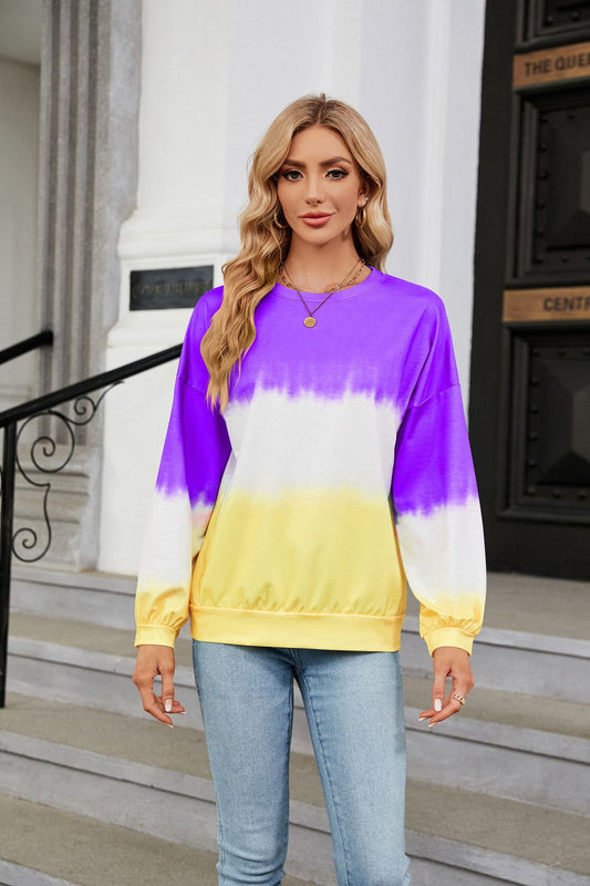 Autumn Winter Tie-Dye Contrast Color round Neck Long Sleeve Loose Sweatshirt