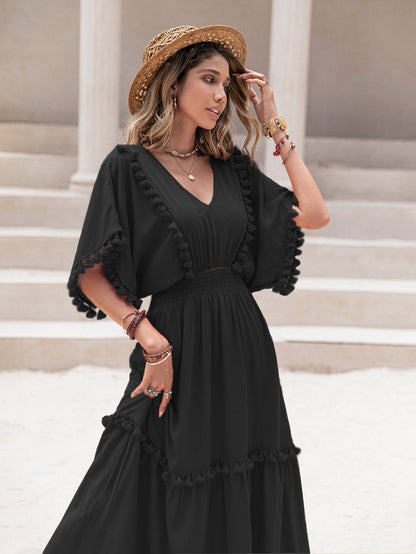 Lot mixte robe à plusieurs niveaux taille coupe taille haute col en V manches de princesse élégant vacances Multi couleur femmes robe