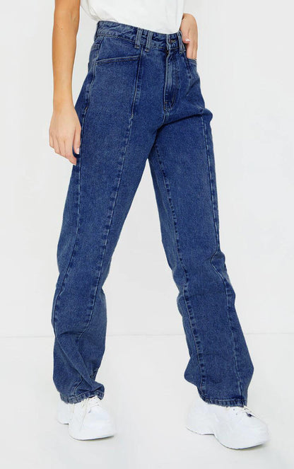 Pantalon en Denim pour femmes, vêtements taille haute, ample, droit, tombant, sarouel tapé pour papa, baskets Sexy