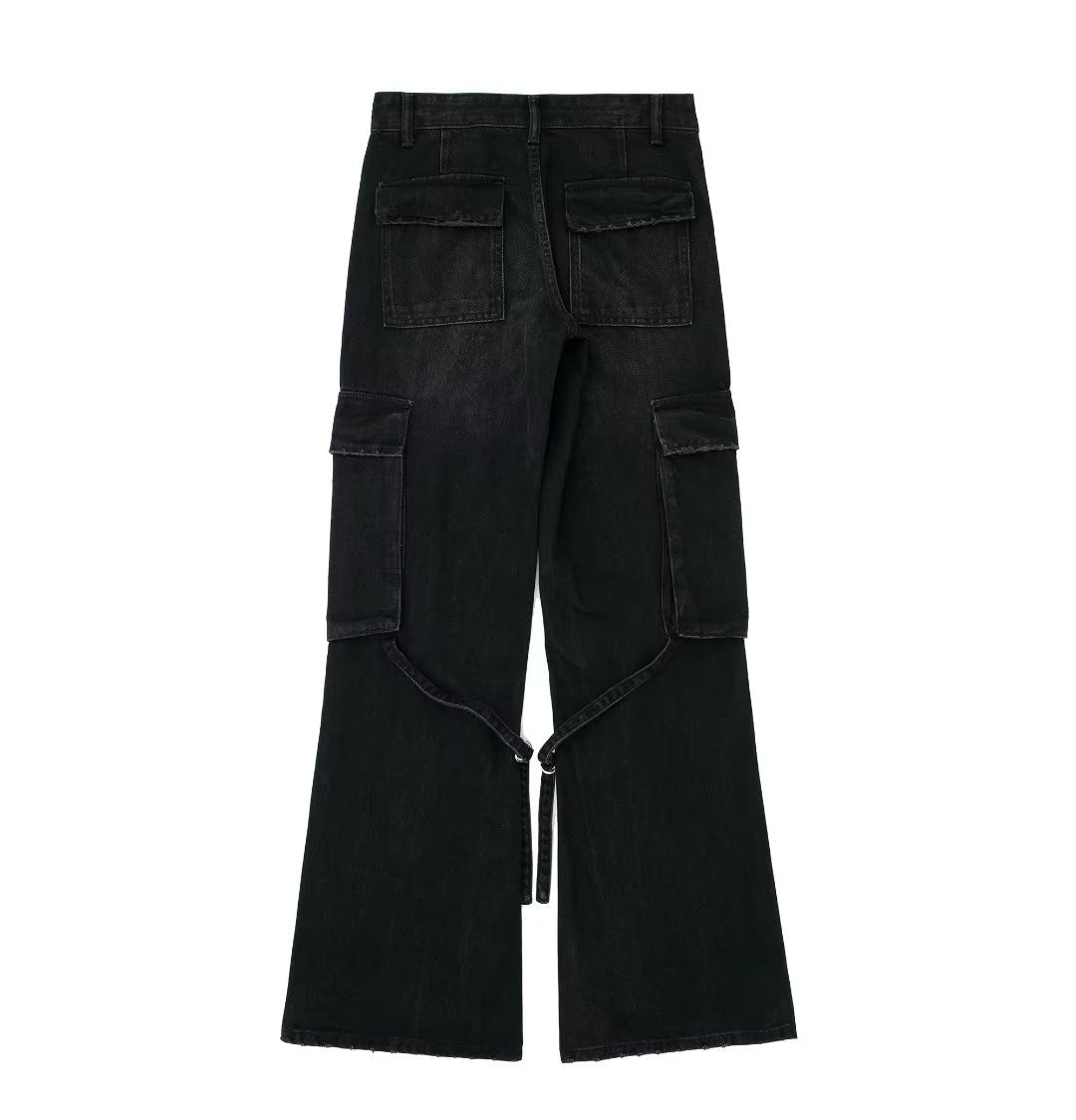 Pantalon en jean Cargo taille moyenne pour femmes, accessoires à bretelles amples