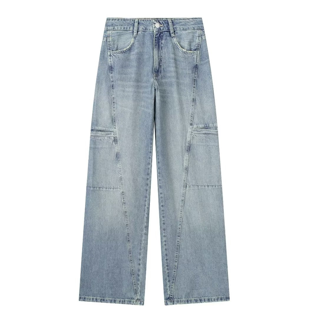 Sommer Lose Hohe Taille Breite Bein Hosen Overalls Jeans Gerade Bein Hosen Frauen