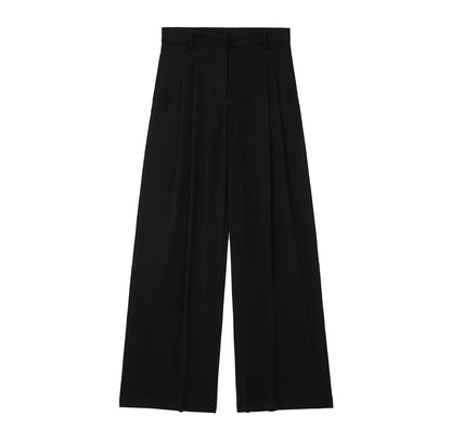 Pantalon large taille haute plissé décoratif pour femme avec gilet à col suspendu