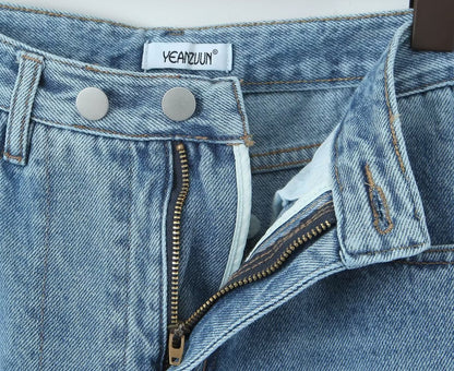 Printemps taille haute décontractée Micro élastique fente avant légèrement évasé jean femmes