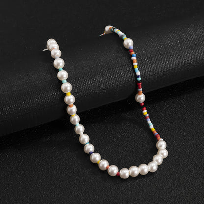 Trendy Simple Pearl Matching Rice Beads Hip-Hop Design Versatile Necklace